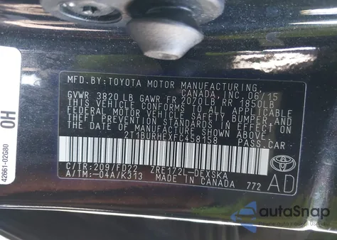 2015 Toyota Corolla L/Le/Le Pls/Prm/S/S Pls из США, поврежденный, VIN 2T1BURHEXFC458158